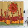 Ambesonne Cactus Shower Curtain, Print Cartoon Like Cactus Design with Oriental Effects Art Image Print, Cloth Fabric Bathroom Decor Set with Hooks, 69" W x 84" L, Burgundy Earth Yellow view 1