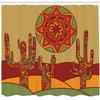 Ambesonne Cactus Shower Curtain, Print Cartoon Like Cactus Design with Oriental Effects Art Image Print, Cloth Fabric Bathroom Decor Set with Hooks, 69" W x 84" L, Burgundy Earth Yellow view 2