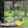 Ambesonne Garden Shower Curtain, Japanese Park Style Recreational View with Pond Grass Stones and Trees Landscape Print, Cloth Fabric Bathroom Decor Set with Hooks, 69" W x 84" L, Green view 3