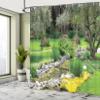 Ambesonne Garden Shower Curtain, Japanese Park Style Recreational View with Pond Grass Stones and Trees Landscape Print, Cloth Fabric Bathroom Decor Set with Hooks, 69" W x 84" L, Green view 4