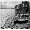 Ambesonne Black and White Shower Curtain, Old Wooden Fishing Boat and Abandoned Barn on The Lake Coastal Art Picture, Cloth Fabric Bathroom Decor Set with Hooks, 69" W x 84" L, Grey view 2