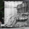 Ambesonne Black and White Shower Curtain, Old Wooden Fishing Boat and Abandoned Barn on The Lake Coastal Art Picture, Cloth Fabric Bathroom Decor Set with Hooks, 69" W x 84" L, Grey view 3