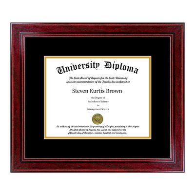 Perfect Cases Single Diploma Frame with Double Matting for 10" x 8" Tall Diploma with Cherry 1.5" Frame