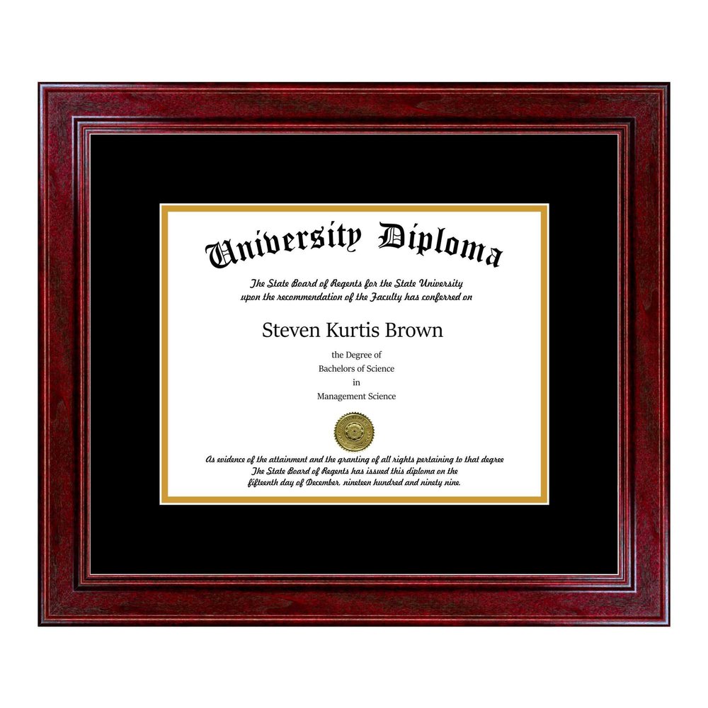 Perfect Cases Single Diploma Frame with Double Matting for 10" x 8" Tall Diploma with Cherry 1.5" Frame