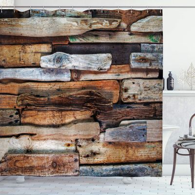 Ambesonne Driftwood Shower Curtain, Wooden Theme Driftwood and Knotty Planks in The Vintage Style Design Digital Image, Cloth Fabric Bathroom Decor Set with Hooks, 69" W x 75" L, Brown