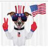 Ambesonne 4th of July Shower Curtain, Funny Pet Dog with an Uncle Sam Hat Holding a Peace Sign and an American Flag, Cloth Fabric Bathroom Decor Set with Hooks, 69" W x 75" L, Dark Blue Coral White view 2