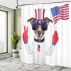 Ambesonne 4th of July Shower Curtain, Funny Pet Dog with an Uncle Sam Hat Holding a Peace Sign and an American Flag, Cloth Fabric Bathroom Decor Set with Hooks, 69" W x 75" L, Dark Blue Coral White view 4
