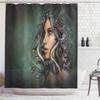 Ambesonne Mythological Shower Curtain, Woman with Snake Hair on Her Head Historic Style Myth Illustration Print, Cloth Fabric Bathroom Decor Set with Hooks, 69" W x 84" L, Green and Tan view 1