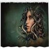 Ambesonne Mythological Shower Curtain, Woman with Snake Hair on Her Head Historic Style Myth Illustration Print, Cloth Fabric Bathroom Decor Set with Hooks, 69" W x 84" L, Green and Tan view 2