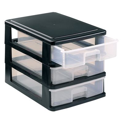 Great Plastic Plastic Set 3 Small Drawers 270X180X200 mm Black, One Size, 12