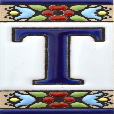 House Letters 3 inch. Handpainted House Letter Tiles for Signs, addresses and Names. Address Numbers for Houses. House Address Numbers and Letters. Design Design Flores Mini 2,87" x 1,38" (Letter T)