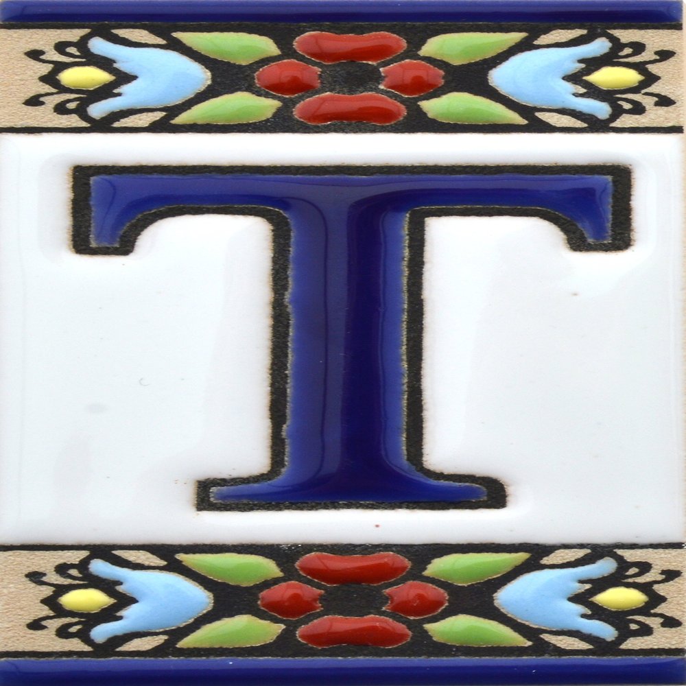 House Letters 3 inch. Handpainted House Letter Tiles for Signs, addresses and Names. Address Numbers for Houses. House Address Numbers and Letters. Design Design Flores Mini 2,87" x 1,38" (Letter T)