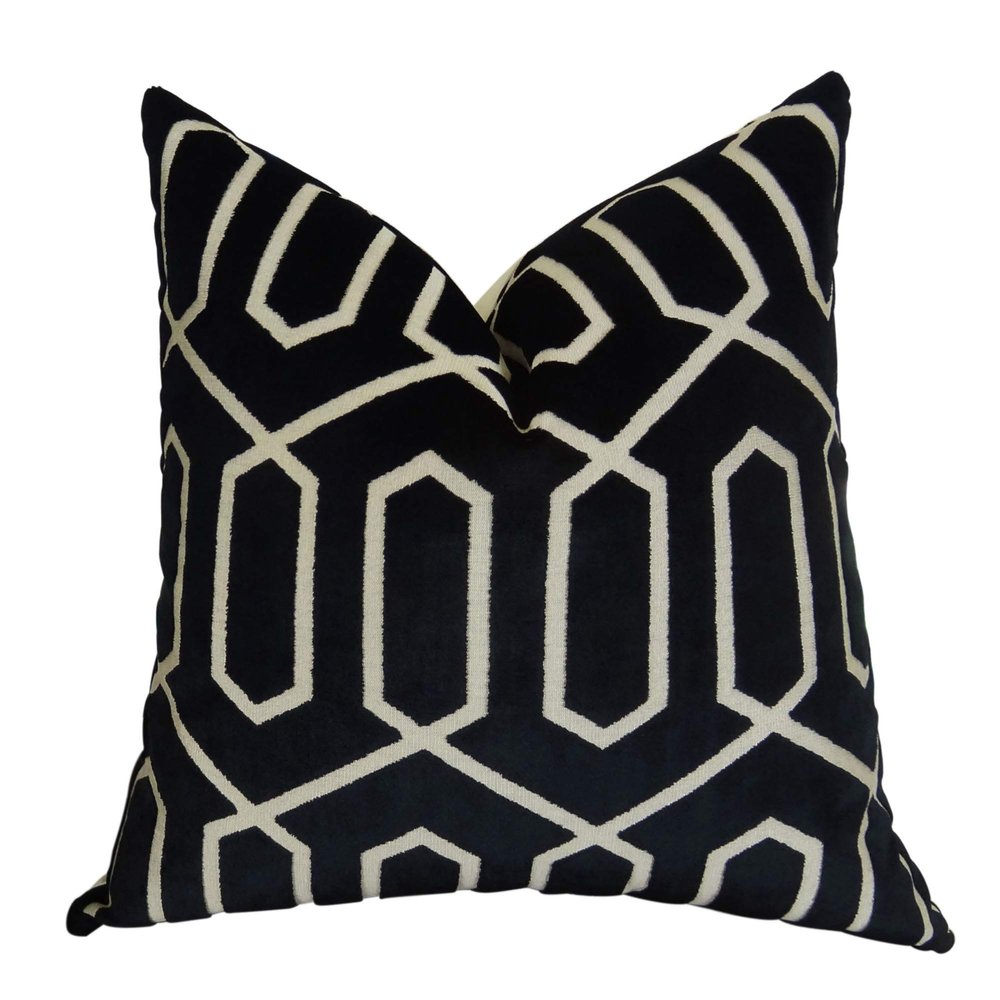 Plutus Brands Plutus Bengal Lattice Handmade Throw Pillow, 20" x 36", Black Cream