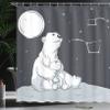Ambesonne Starry Night Shower Curtain, Mother Polar Bear Her Son Looking Stars Constellation Illustration, Cloth Fabric Bathroom Decor Set with Hooks, 69" W x 70" L, White Blue Vermilion view 3