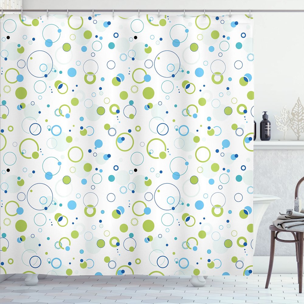 Ambesonne Abstract Shower Curtain, Blue and Green Bubble Like Circle and Dots Pattern Design Print, Cloth Fabric Bathroom Decor Set with Hooks, 69" W x 75" L, Pale Green Pale Blue