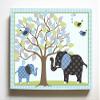 Whimsical Elephant & Lovebirds Garden - Checkerboard Stretched Canvas Nursery Decor - Wall Art That Makes a Memorable Baby Gift Idea - Wooden Frame Construction - Ready to Hang 24X30 view 1