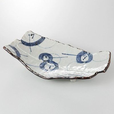 Aokou Assorted Pottery Plate, 11.0 x 5.6 x 2.4 inches (28 x 14.3 x 6 cm), 20.9 oz (580 g), Pottery Dish, Restaurant, Commercial Use, Japanese Tableware, Restaurant