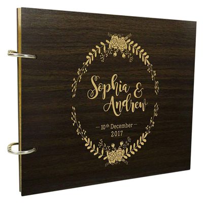 Custom Floral Wood Engraved Bride & Groom Advice Book Personalized Wedding Sign in Guest Book