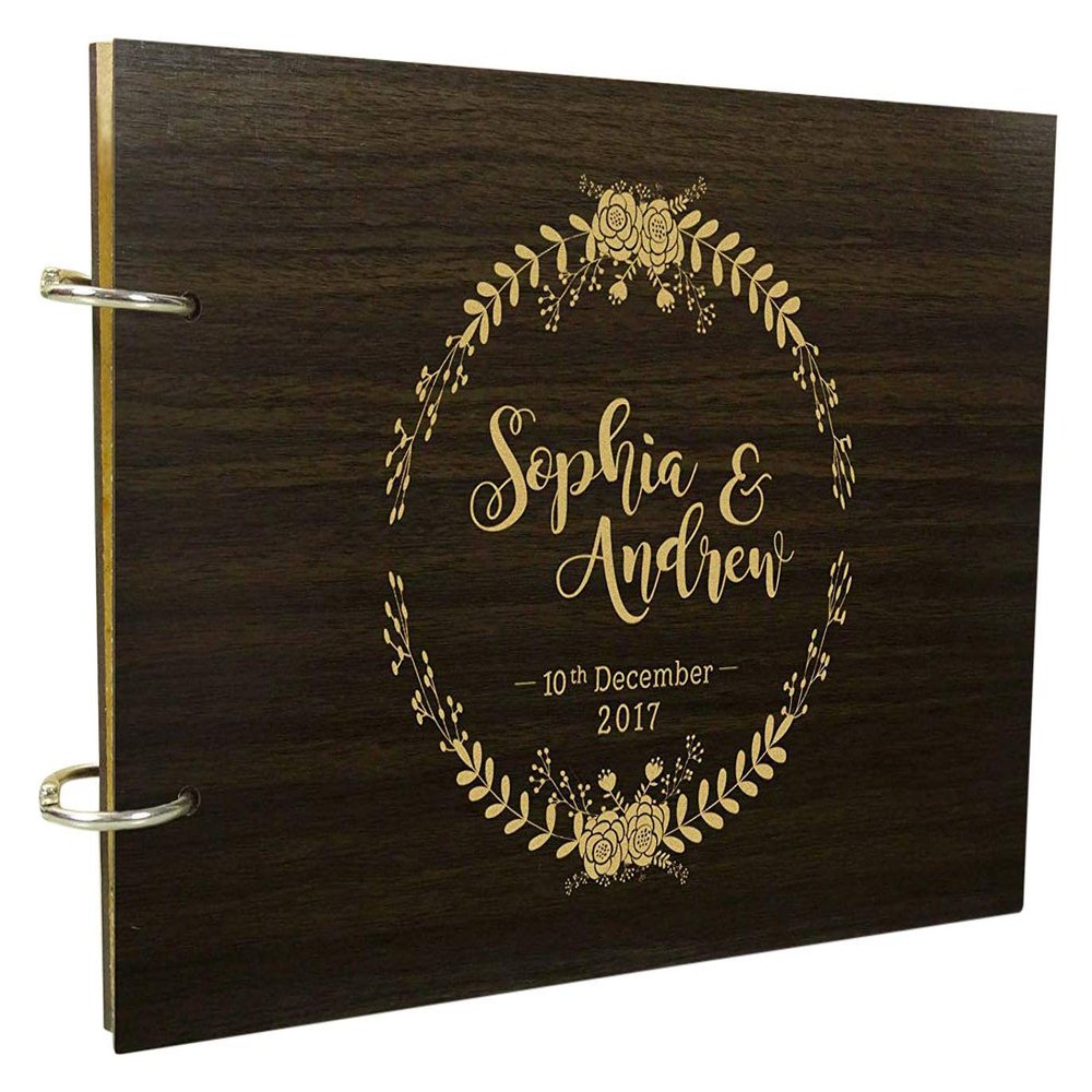 Custom Floral Wood Engraved Bride & Groom Advice Book Personalized Wedding Sign in Guest Book