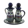 Blue Rose Polish Pottery - Green Mosaic Flower Oil & Vinegar Set - 6 oz Each - Decorative Bottles for Salad Dressing, Olive Oil, or Balsamic Vinegar view 1