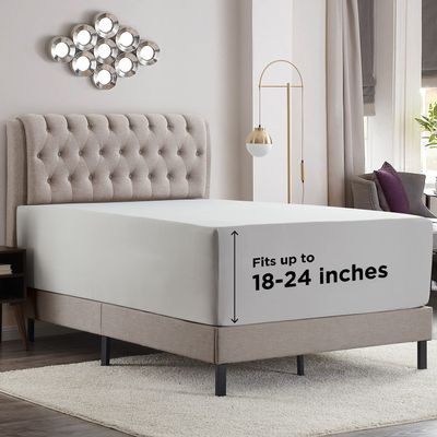 Empyrean Light Grey Extra Deep Pocket Fitted Sheet Full Size, Hotel Luxury Deep Pocket Full Size Fitted Sheet Only Easily Fits 18 to 24 Inch Mattress, Soft, Wrinkle-Free with Corner Straps
