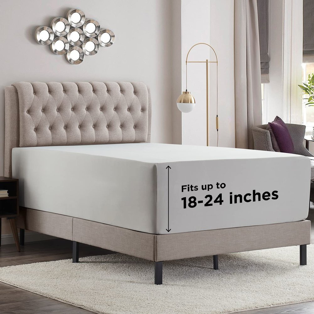Empyrean Light Grey Extra Deep Pocket Fitted Sheet Full Size, Hotel Luxury Deep Pocket Full Size Fitted Sheet Only Easily Fits 18 to 24 Inch Mattress, Soft, Wrinkle-Free with Corner Straps