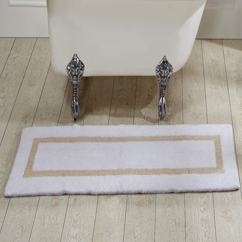 Better Trends 100% Cotton Hotel Collection Bath Mats, White & Sand Bath Mat - Tufted, Reversible & Absorbent & Machine Washable Bath Mats Runner for Tub, Shower, and Bath Room, 20" x 60"