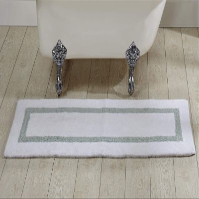 Better Trends 100% Cotton Hotel Collection Bath Mats, White & Blue Bath Mat - Tufted, Reversible & Absorbent & Machine Washable Bath Mats Runner for Tub, Shower, and Bath Room, 20" x 60"