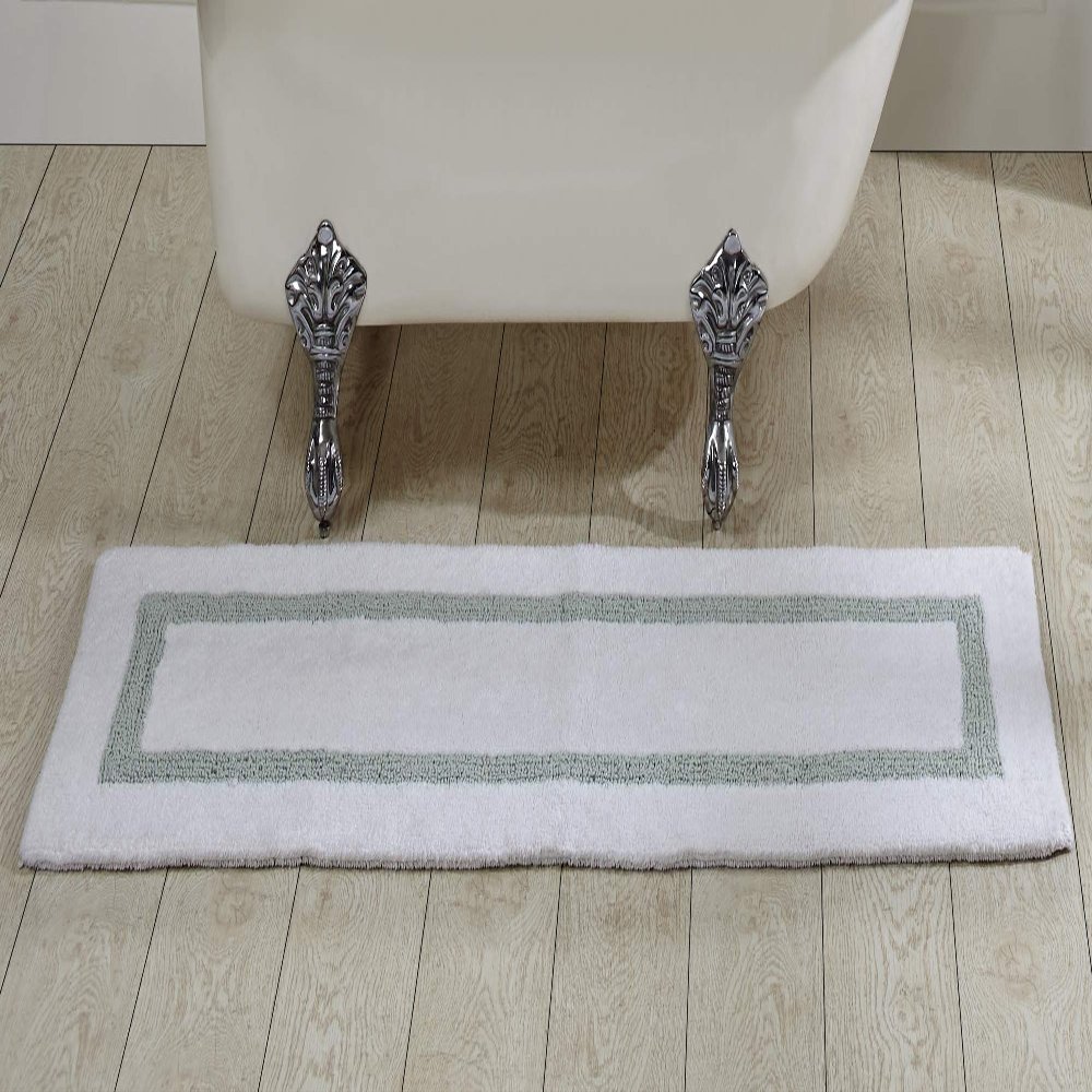 Better Trends 100% Cotton Hotel Collection Bath Mats, White & Blue Bath Mat - Tufted, Reversible & Absorbent & Machine Washable Bath Mats Runner for Tub, Shower, and Bath Room, 20" x 60"
