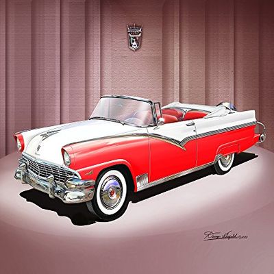 1956 FORD FAIRLANE CONVERTIBLE RED & WHITE - ENTRY LEVEL - ART PRINT POSTER BY ARTIST DANNY WHITFIELD - SIZE 20 X 30
