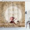 Ambesonne Fantasy Shower Curtain, Elf Pixie Sitting Lace Petals with Butterfly Shabby Form Art Print, Cloth Fabric Bathroom Decor Set with Hooks, 69" W x 75" L, Tan Beige Maroon view 1