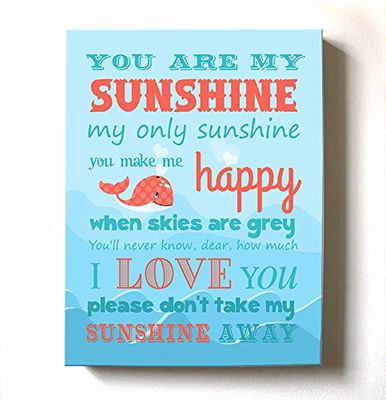 Under The Sea Ocean Rhyme - Stretched Canvas Nursery Wall Art Decor - Adorable You are My Sunshine - Whale Design - Baby Gift idea - Wooden Frame Construction - Ready to Hang 11X14