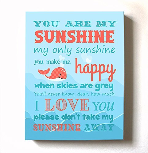 Under The Sea Ocean Rhyme - Stretched Canvas Nursery Wall Art Decor - Adorable You are My Sunshine - Whale Design - Baby Gift idea - Wooden Frame Construction - Ready to Hang 11X14