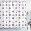 Ambesonne Anchor Shower Curtain, Maritime Design Anchors and Ship Wheels on The White Background Art Print, Cloth Fabric Bathroom Decor Set with Hooks, 69" W x 84" L, Navy Blue and Ruby view 1