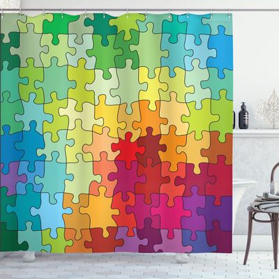 Ambesonne Abstract Shower Curtain, Colorful Game Pieces Fractal Hobby Activity Leisure Cartoon Image, Cloth Fabric Bathroom Decor Set with Hooks, 69" W x 75" L, Multicolor Mustard Burgundy