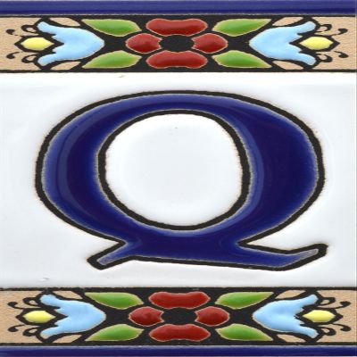 House letters 3 inch. Handpainted house letter tiles for signs, addresses and names. Address numbers for houses. House address numbers and letters. Design Design FLORES MINI 2,87" x 1,38" (LETTER Q)