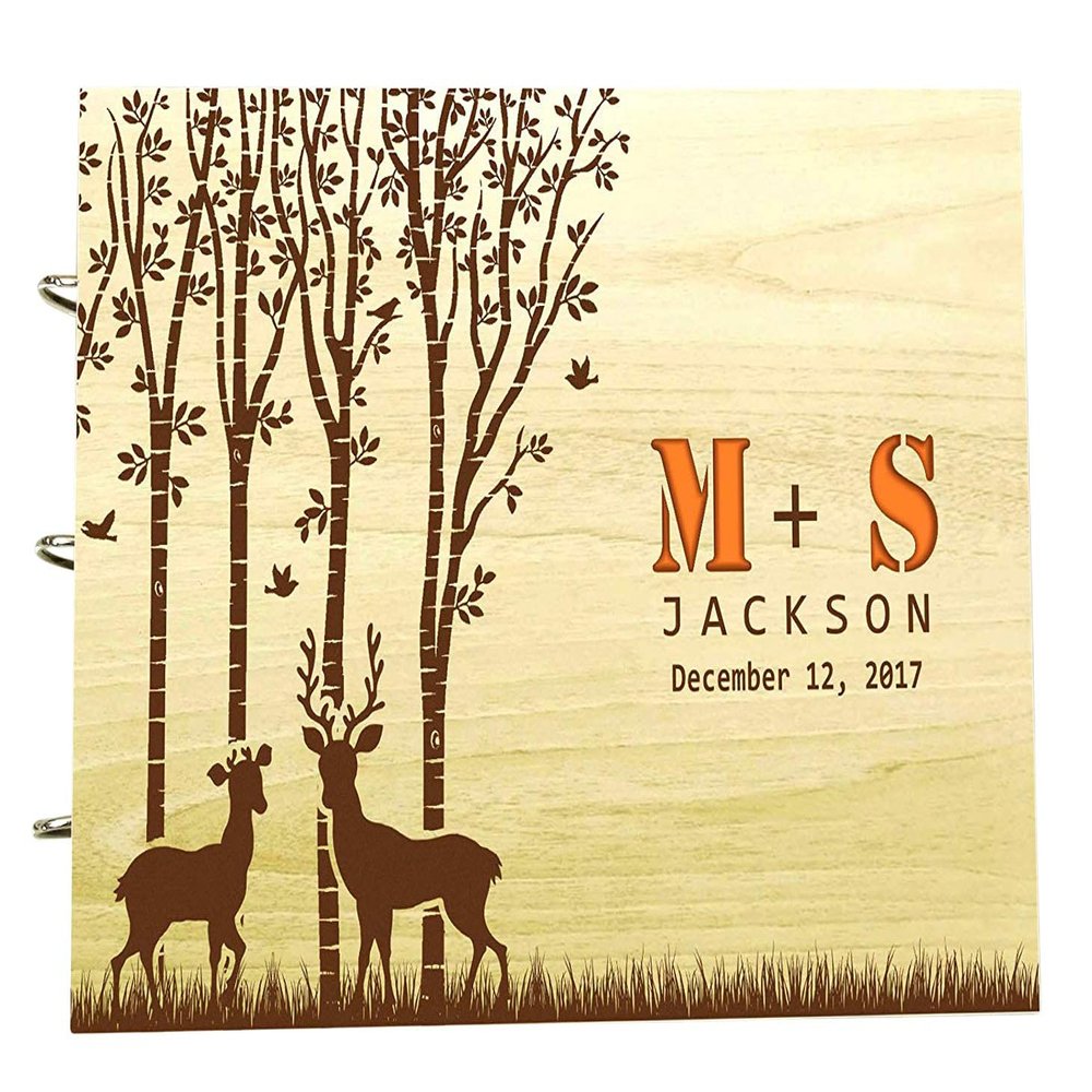 Tree Wedding Guest Book with Deer Personalized Name and Date Scrapbook Photo Albums Book