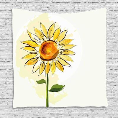 Ambesonne Flower Tapestry, Summer Sunflower in Watercolor Soft Pastel Toned Large Petals Artwork, Wall Hanging for Bedroom Living Room Dorm Decor, 60" X 80", Yellow Fern