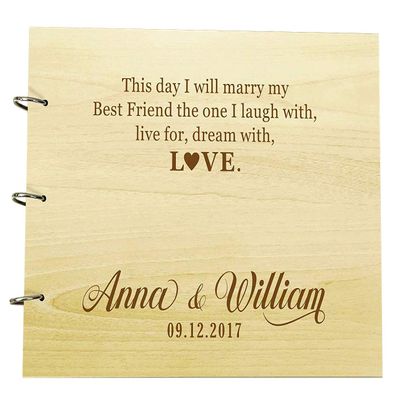 Darling Souvenir Personalised Wooden Wedding Guest Book Engraved Bride & Groom Advice Book Photo Album