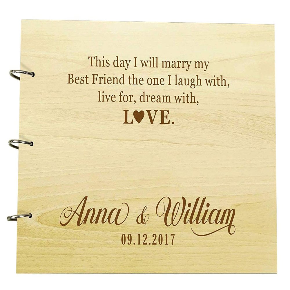 Darling Souvenir Personalised Wooden Wedding Guest Book Engraved Bride & Groom Advice Book Photo Album