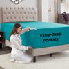 Empyrean Teal Blue Extra Deep Pocket Fitted Sheet Full Size, Hotel Luxury Deep Pocket Full Size Fitted Sheet Only Easily Fits 18 to 24 Inch Mattress, Soft, Wrinkle-Free with Corner Straps view 3
