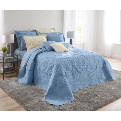 BrylaneHome Bedding Lightweight All Season Modern Amelia Quilted Damask Oversized Ultra Soft Bedspread - Queen, Ashley Blue