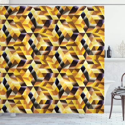 Ambesonne Abstract Shower Curtain, Cubes and Blocks Form Abstract Style Geometric Digital Graphic Art Pattern, Cloth Fabric Bathroom Decor Set with Hooks, 69" W x 84" L, Black Yellow Brown