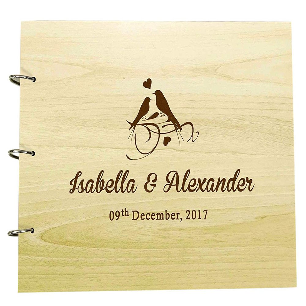 Darling Souvenir Rustic Wedding Wood Engraved Bride & Groom Advice Guestbook Photo Album Custom Scrapbook