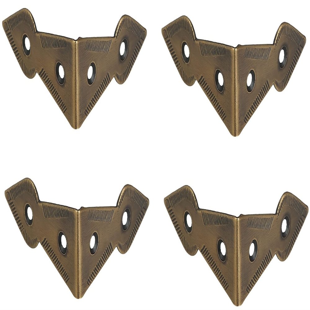 Set of 4 Brass 90 Degree Spade Trunk Corners, Antique Brass Finish, Edge Guard Table Cabinet Protector, Solid Metal Furniture Decor, Decorative Corner Brackets