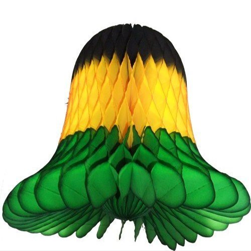 3-Pack 15 Inch Honeycomb Tissue Paper Wedding Bell Party Decoration (Jamaican - Black/Yellow/Green)