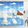 Ambesonne Animal Shower Curtain, Image of Arctics Animals Polar Bears Seal Penguins Wolfs Whales Work of Art, Cloth Fabric Bathroom Decor Set with Hooks, 69" W x 75" L, Sky Blue view 1