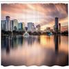 Ambesonne American Shower Curtain, USA Florida Downtown City Skyline View from The Lake Foggy Scenic Panorama, Cloth Fabric Bathroom Decor Set with Hooks, 69" W x 84" L, Teal Peach Grey view 2