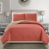 KingLinen Embossed Geometric Reversible Bedspread/Quilt/Coverlet with Sham Set (Coral, Queen) view 1