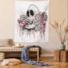 Ambesonne Day of the Dead Tapestry, Print Skull Shape Romantic Roses Celebration Day Print, Wall Hanging for Bedroom Living Room Dorm Decor, 60" X 80", White Pale Pink Black view 1